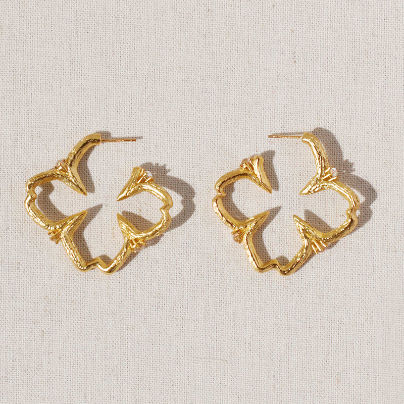 立体镂空枝干花卉耳环女夏季轻奢小众设计高级感复古夸张耳圈耳饰详情13