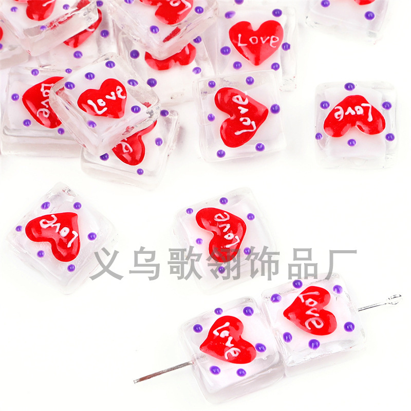 精美琉璃方块爱心滴油手绘DIY手链项链手机链斜挎链串珠配饰详情8