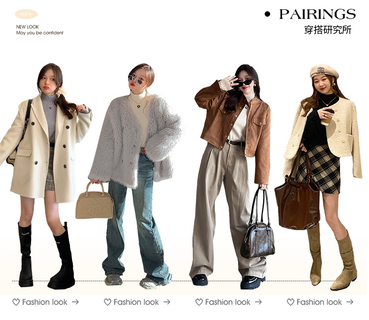 For women in winter, add a thick one-piece fleece jacket. For autumn and winter, pair it with a semi-high neck knitted base layer and a white warm top pic 4