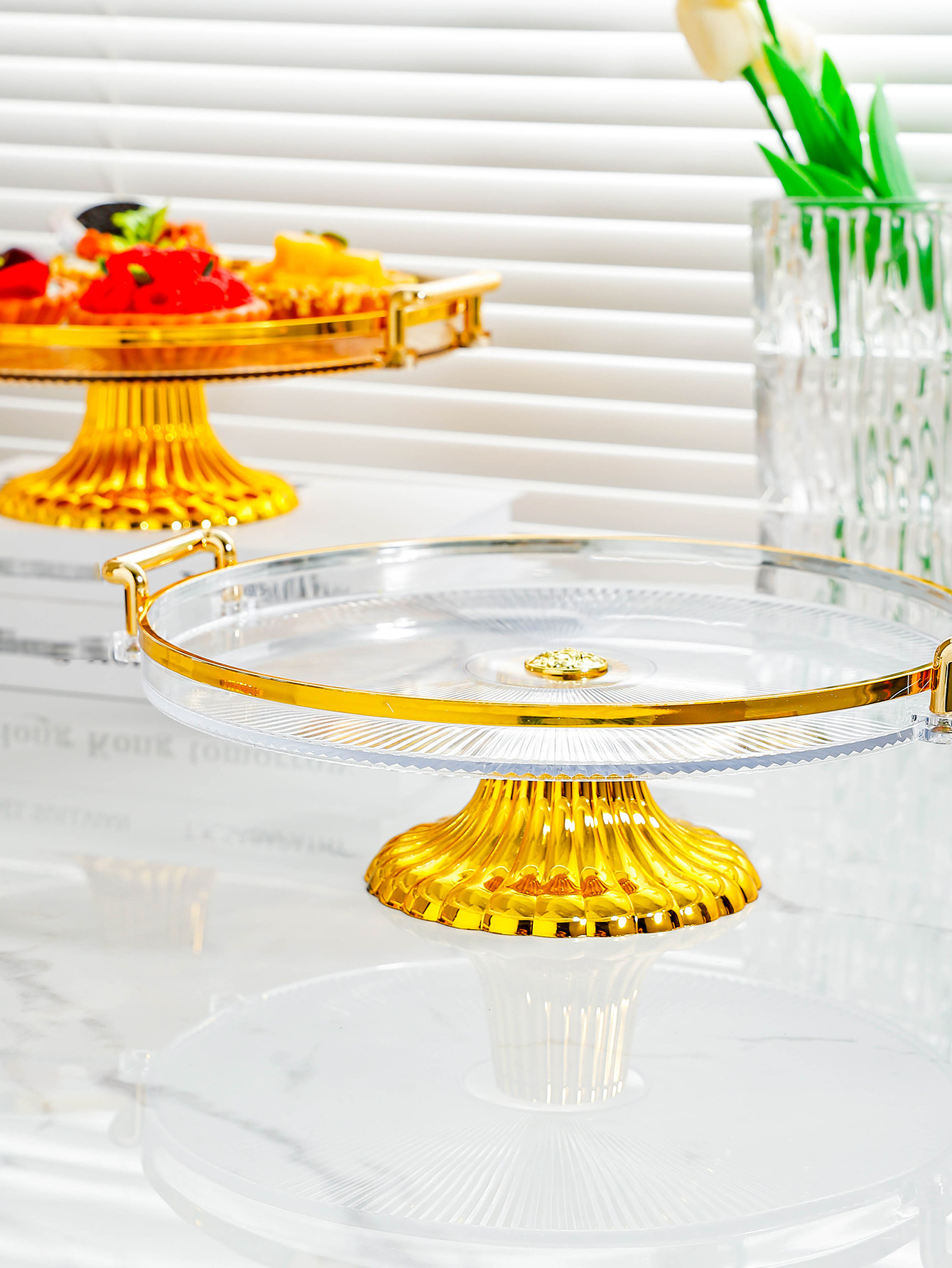 High-legged cake tray, covered dessert stand, display rack, transparent plastic fruit plate, buffet bread and pastry plating pic 7