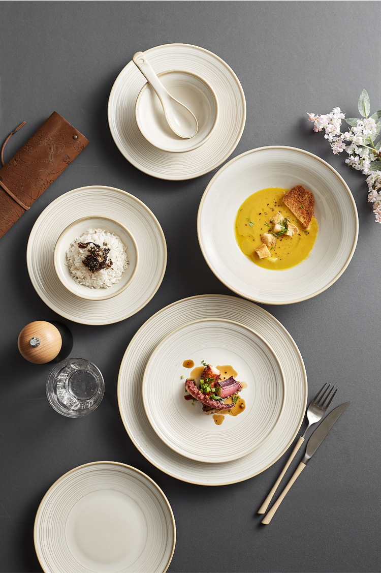 日式轻奢线纹陶瓷餐具礼盒现代简约乔迁新居送礼碗盘组合餐具批发详情8