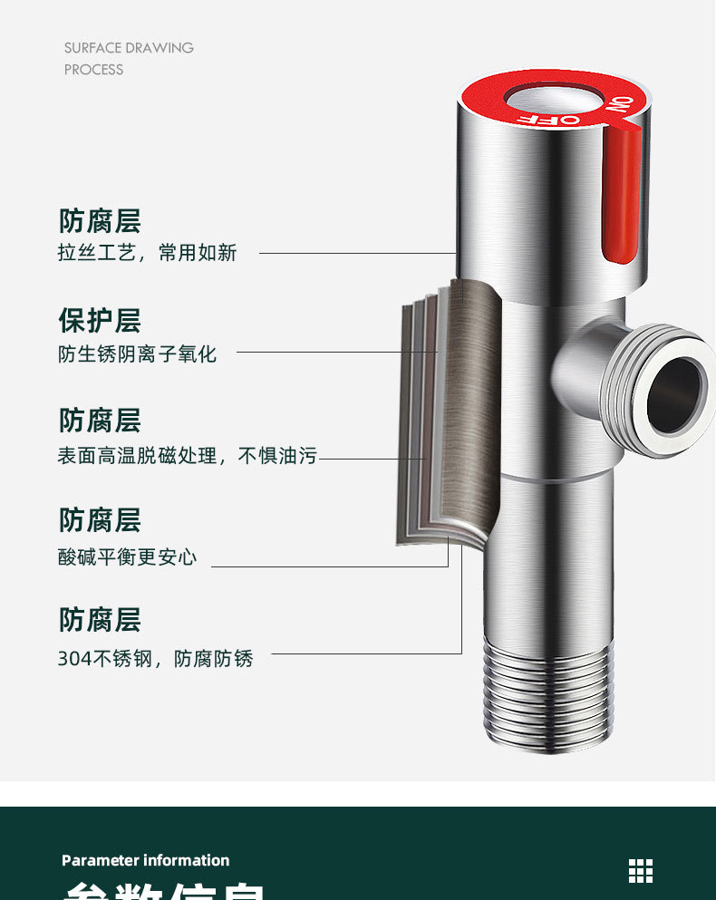 三角阀全铜冷热水阀门4分开关家用304不锈钢三通一进二出止分水阀详情15