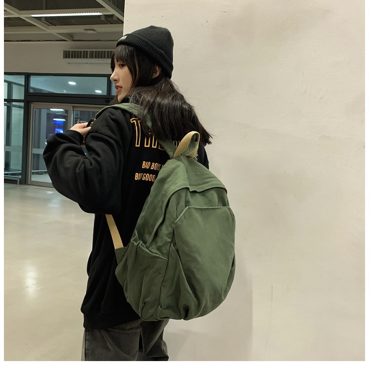 书包女休闲复古耐磨帆布双肩包男女日系大学生简约百搭旅行背包男详情16