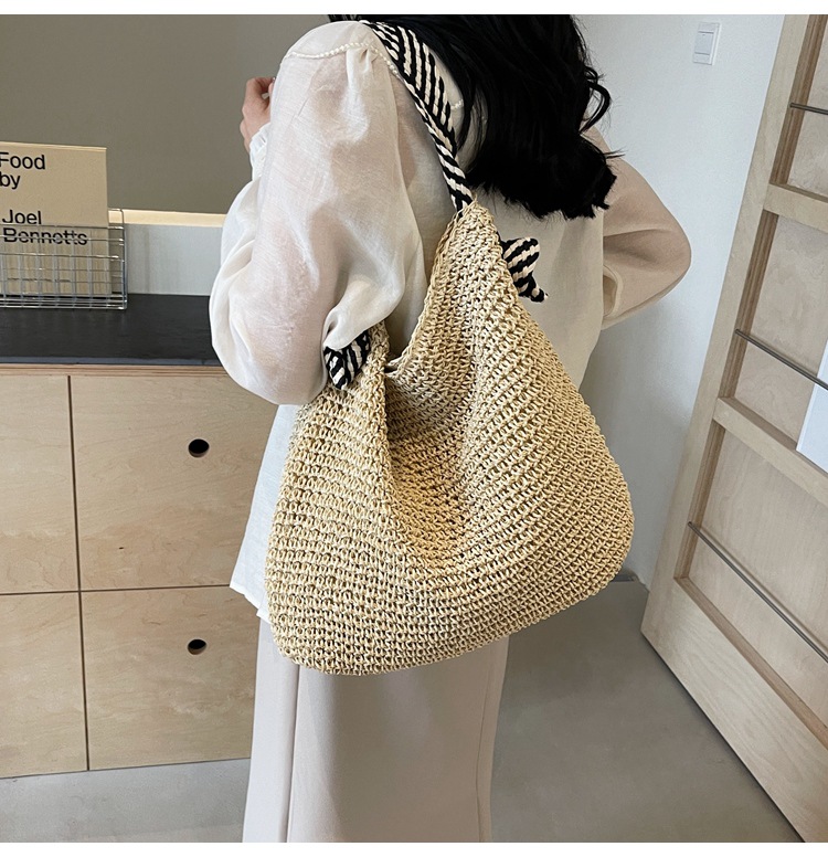 Summer high-capacity straw woven bag for women, 2024 new style seaside and beach vacation single-shoulder bag, commuter tote bucket bag pic 14