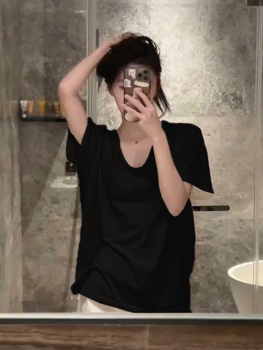 韩版宽松慵懒短袖白色t恤女大U领打底衫夏季薄款显瘦纯色百搭上衣详情9