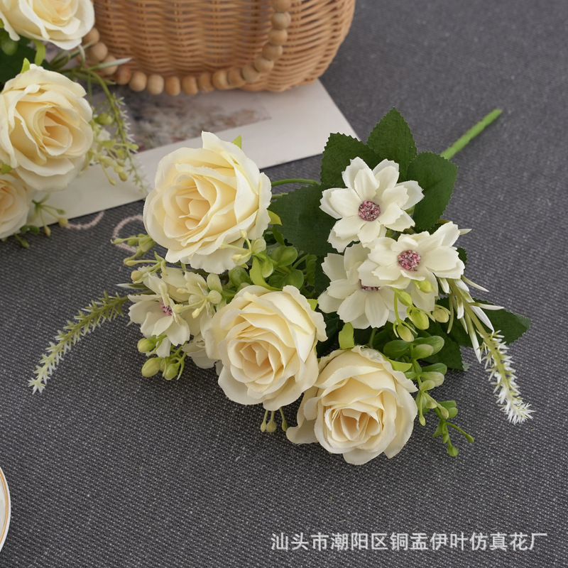 北欧仿真小玫瑰牡丹人造花家居装饰婚庆花墙洋甘菊花束详情21