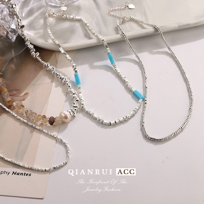 Summer fresh and delicate silver necklace, summer niche and versatile high-end collarbone chain, simple and individual beaded wholesale pic 18