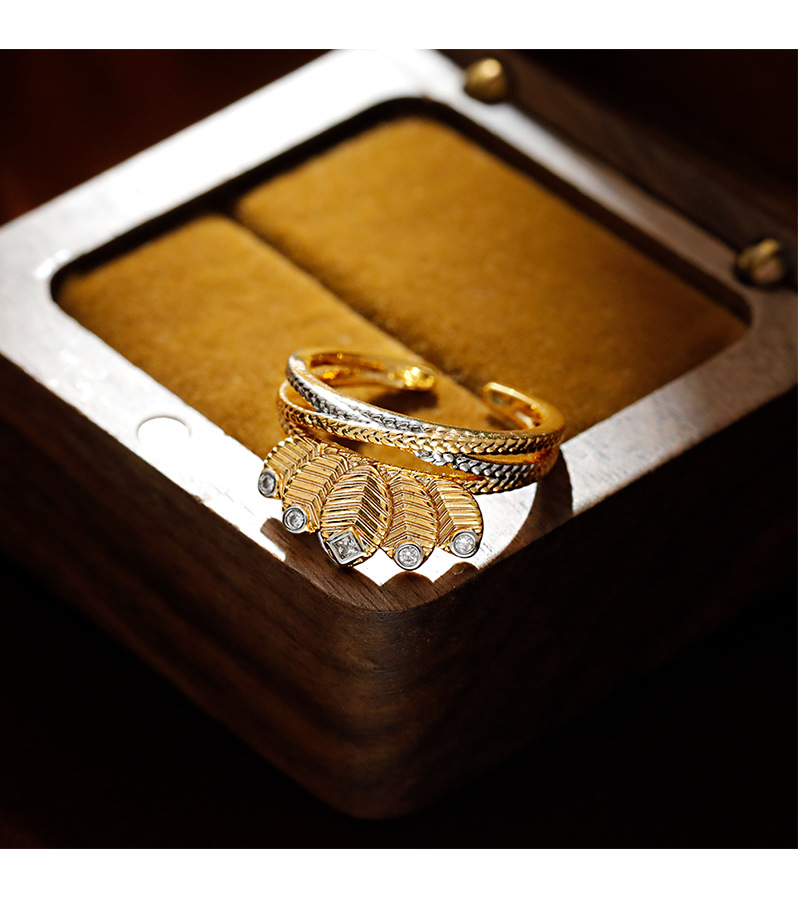 Hyacinth oro cepillado café granos anillo mujer estilo antiguo italiano hecho a mano satén con diamantes nicho ligero anillo de lujo pic 8