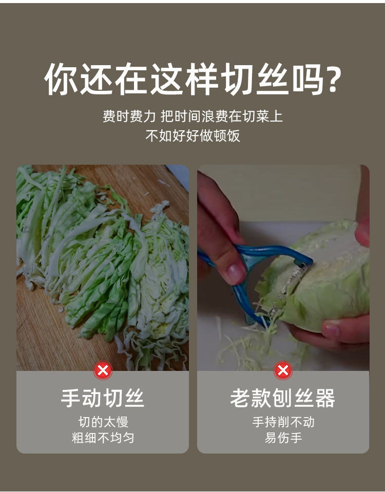 蔬菜沙拉切片擦丝器包菜高丽菜紫甘蓝黄瓜白菜多功能卷心菜刨丝器详情2