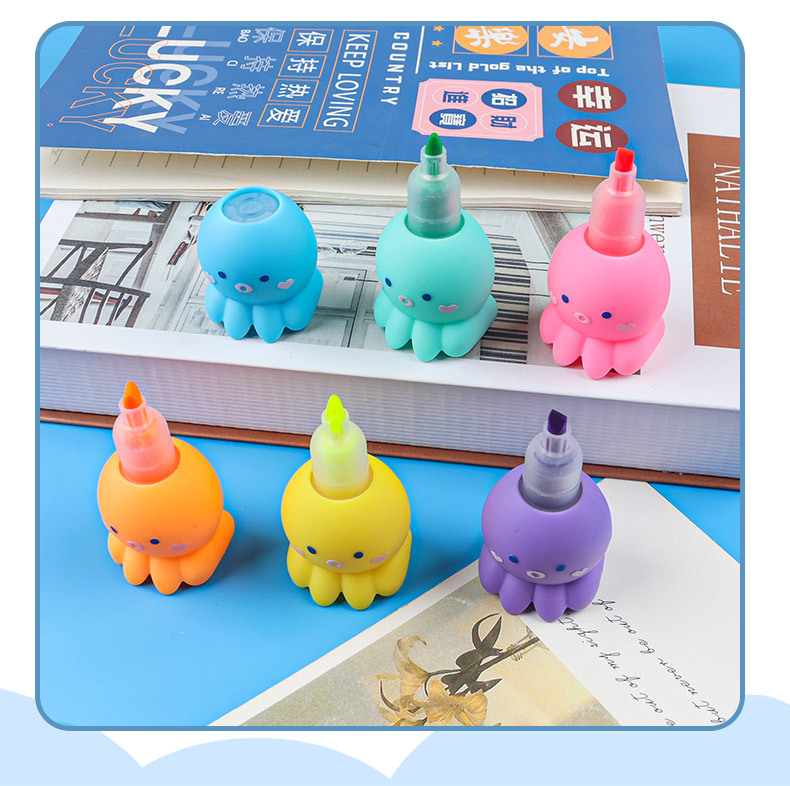 Cute and combinable five-color creative octopus highlighter pen planner pen, stress-relieving pinch soft rubber building blocks doodle highlighter pen pic 6