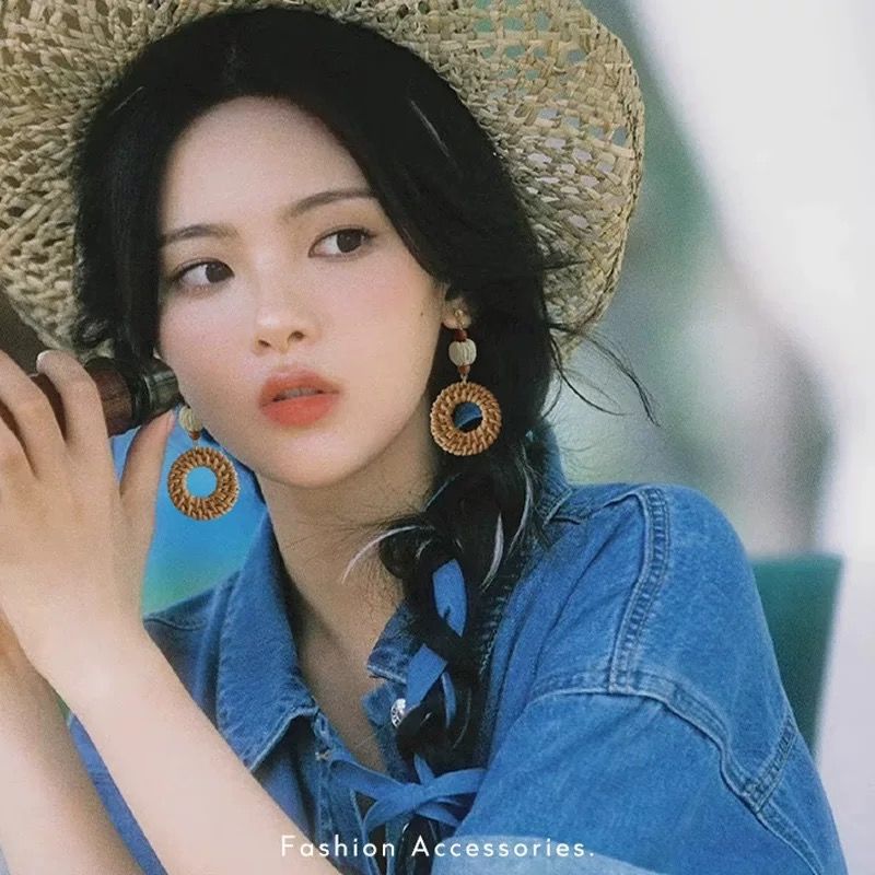耳环度假风网红耳坠海边耳勾ins夏天新款拉菲草编手编藤编耳饰女详情22