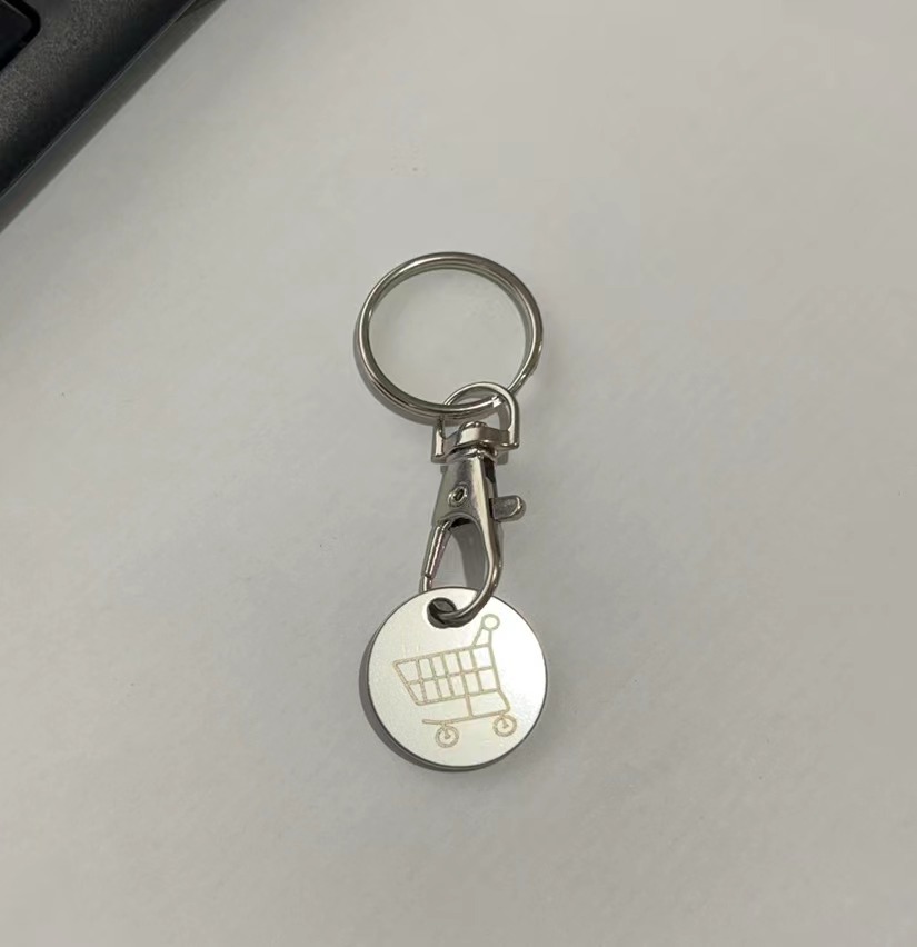 European and American best-selling supermarket token keychain accessories, laser logo supermarket trolleys, stainless steel pendants, shopping substitutes pic 1