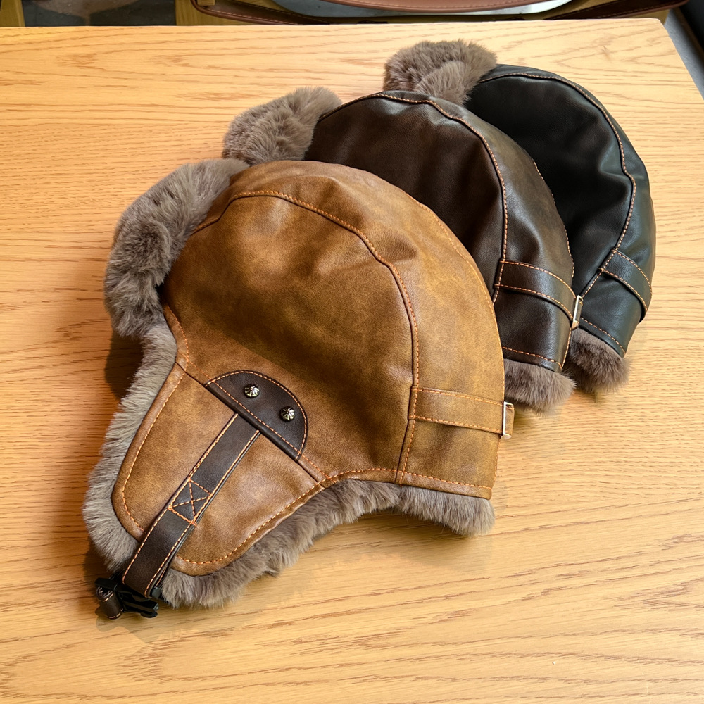 New leather windproof star Lei Feng hats for men and women, warm outdoor retro thickened Northeast flight hats pic 8