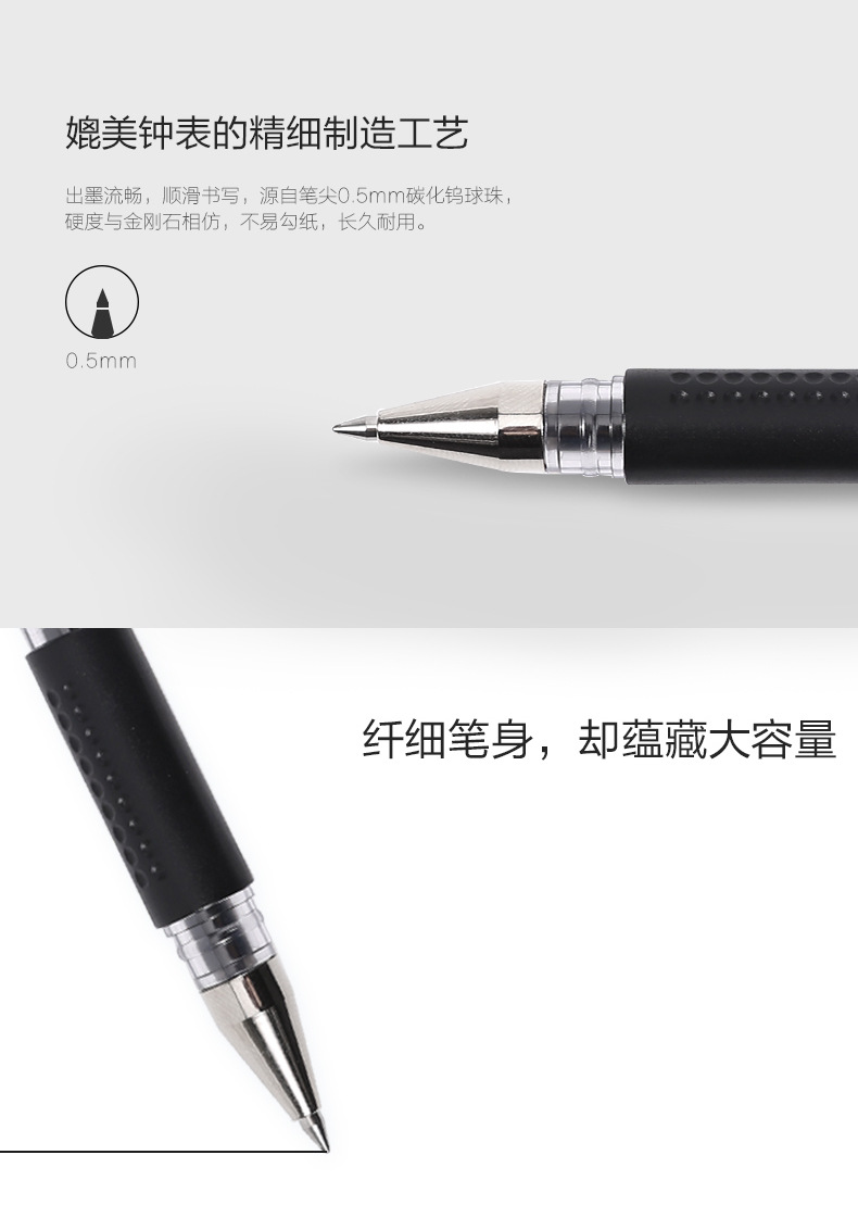 晨光文具 Q7中性笔0.5mm子弹头插拔大容量碳素笔办公用笔学生用详情5