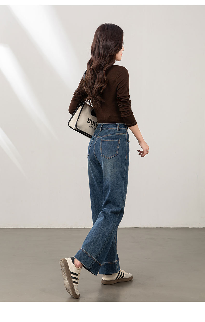 鑫阁复古九分牛仔裤女秋季四面弹百搭秋新款小个子宽松直筒阔腿裤详情29