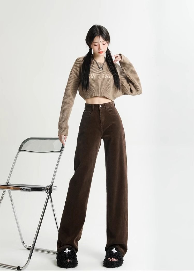 长裤版休闲条绒2025拉德窄棕色咖啡直筒年秋冬灯芯绒裤子女美阔腿详情16