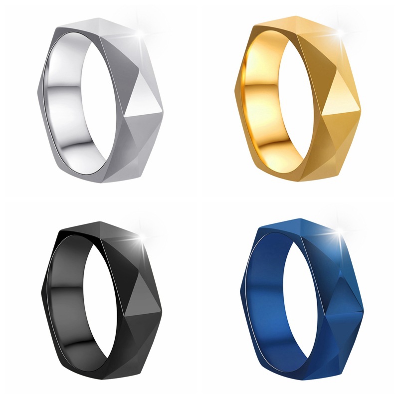 New Amazon cross-border titanium steel ring for men, 6mm diamond-shaped cut ring, simple geometric style ring pic 6
