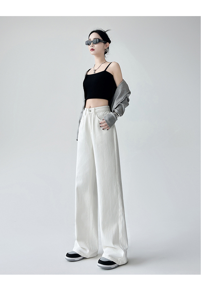 白色阔腿牛仔裤女秋季2025年新款梨形身材高腰宽松拖地直筒裤子女详情35