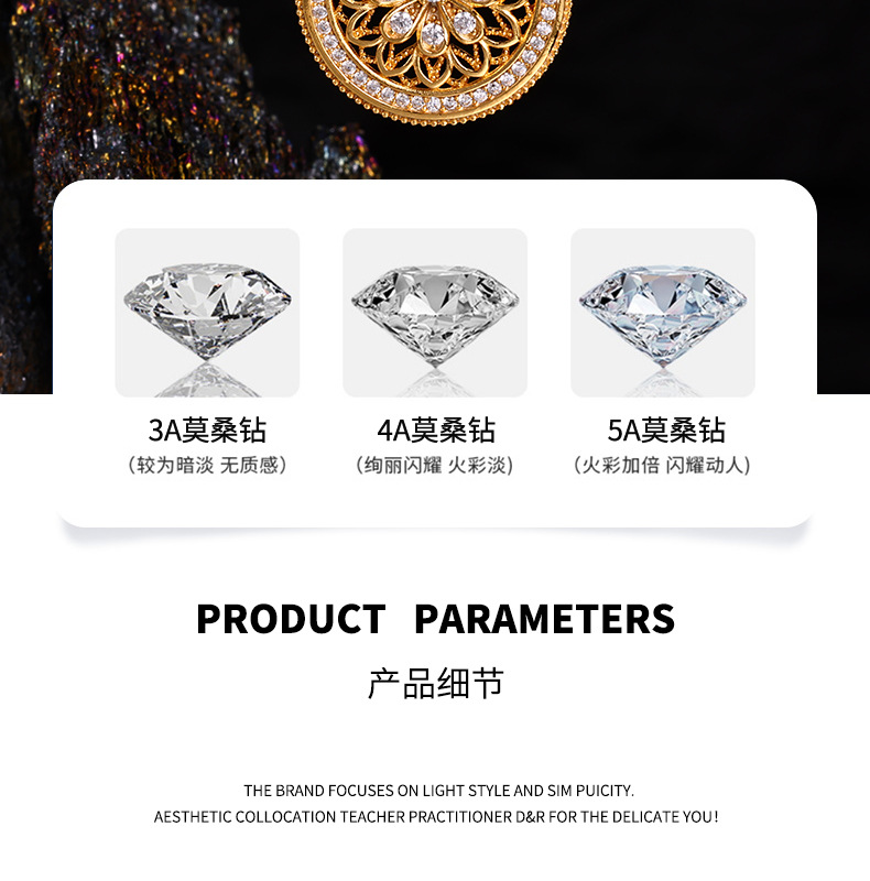 s925 Pure silver Eight-treasure Compass necklace, ancient collarbone chain, New Chinese style auspicious Moissanite accessory pic 10