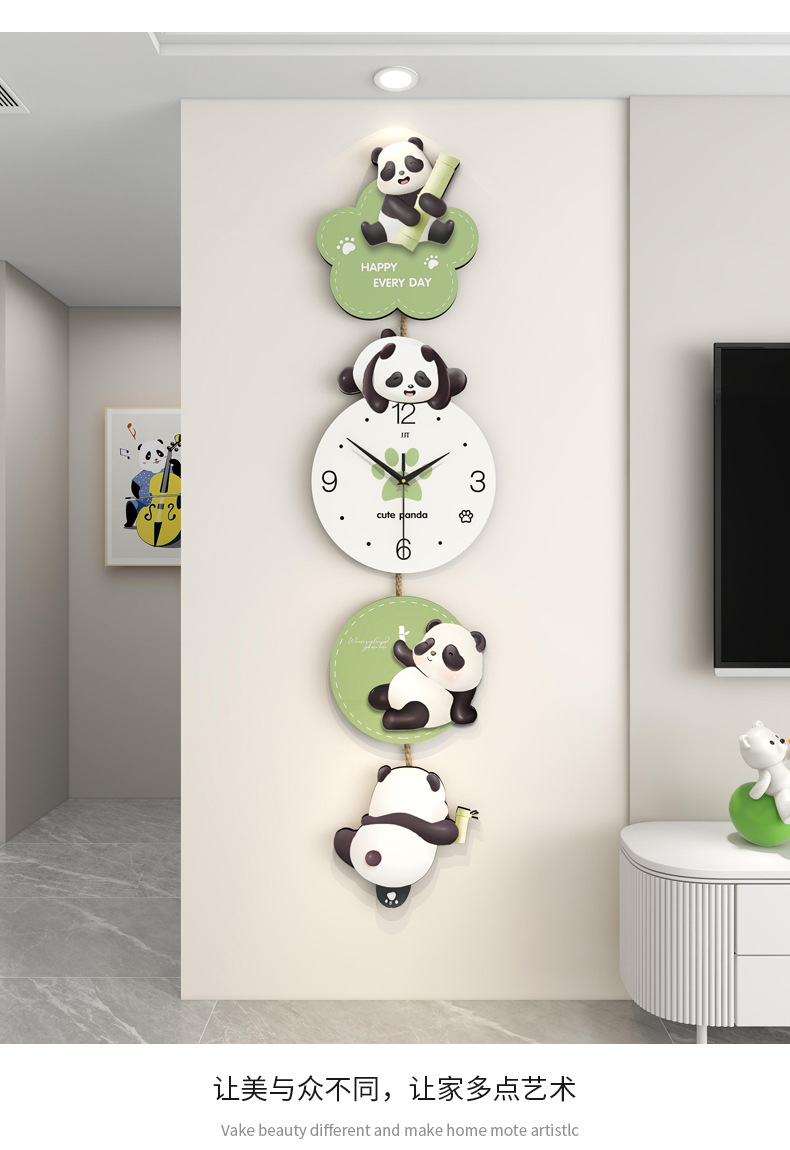 Creative panda wall clock, high-end living room, simple dining room decoration, wall-mounted clock, home silent clock, no need for drilling pic 13