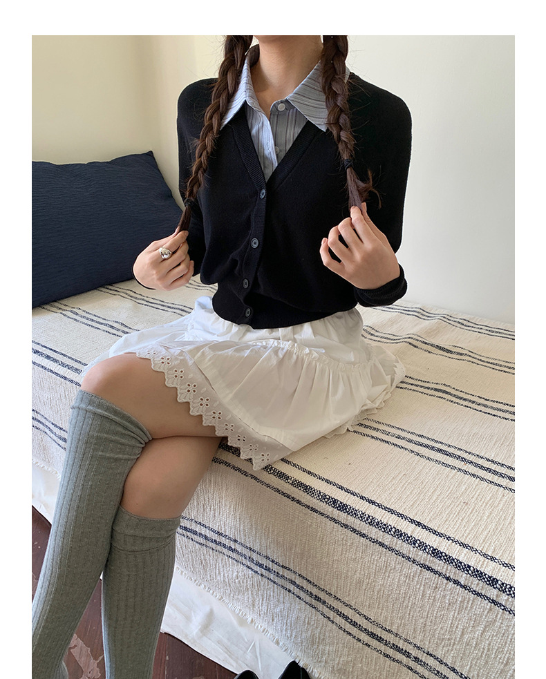 【jisoo风假两件】歌铭韩版POLO领针织开衫女2025秋季上衣X8207F详情38