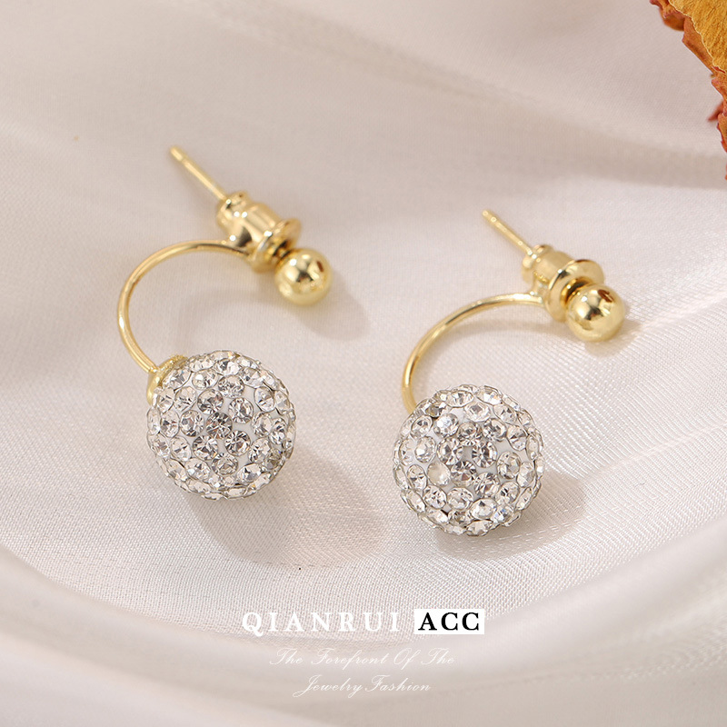 S925 Silver Needle Super Fairy Korean version Full diamond Stud earrings, small Chanel style rear hanging ball earrings, French light luxury fashion niche style pic 20