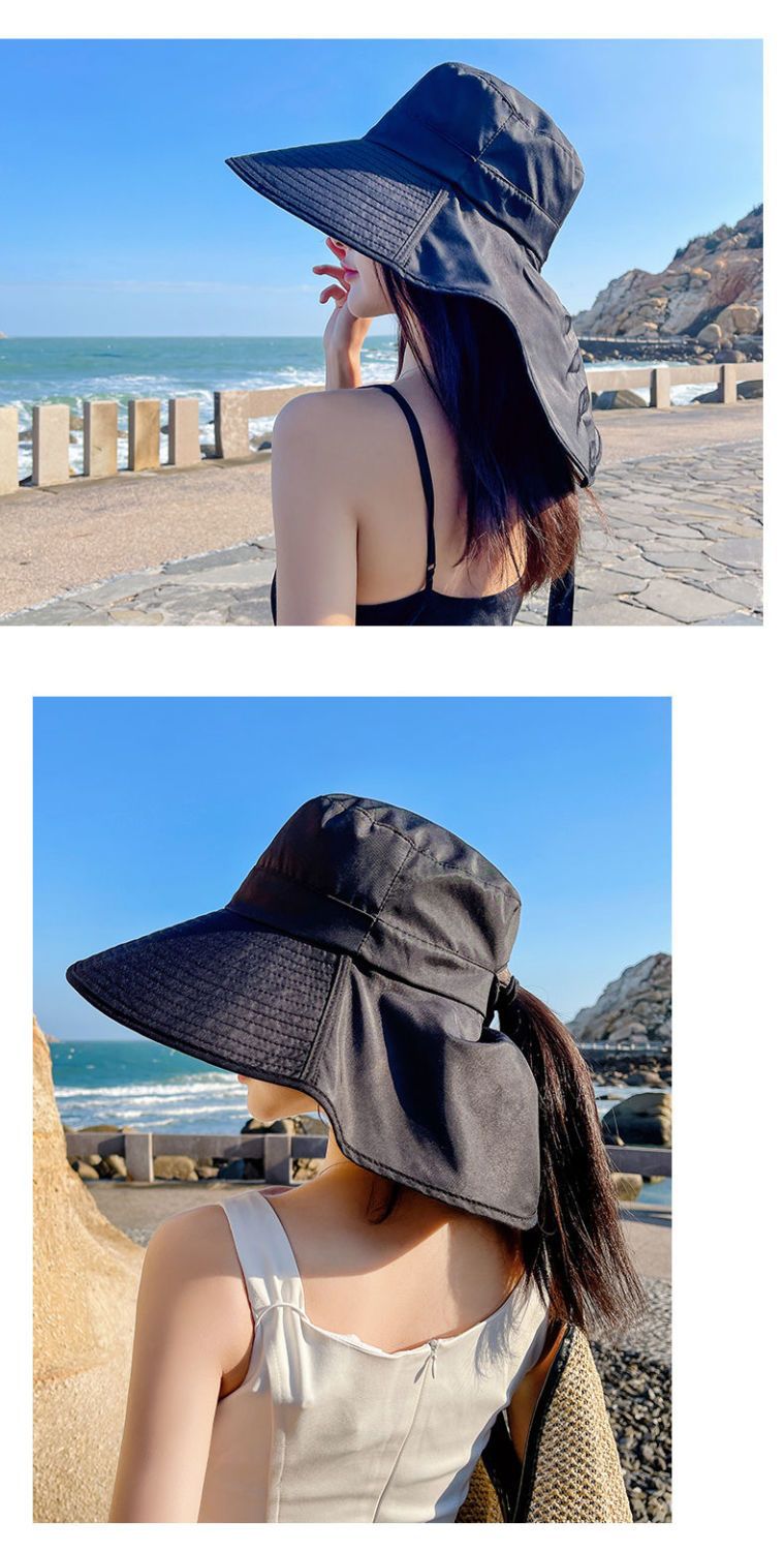 防晒帽子女夏季大檐户外披肩渔夫帽护颈遮阳帽防紫外线骑行太阳帽详情9