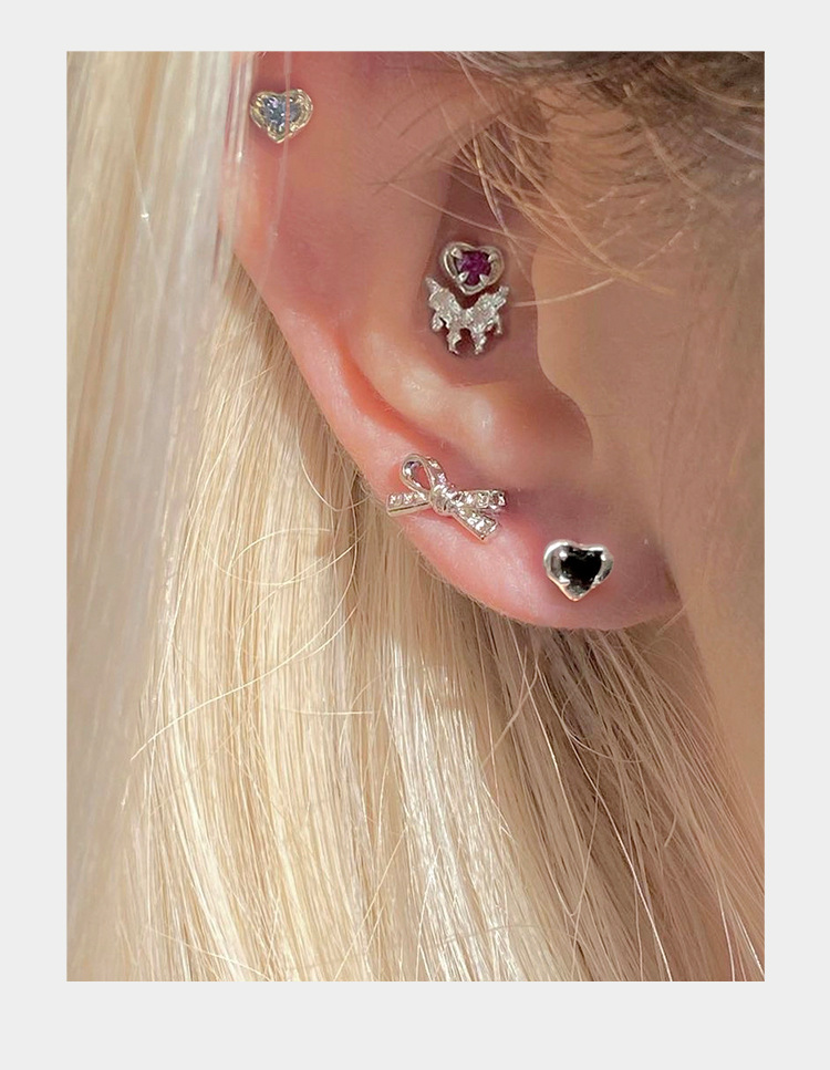 999 sterling silver exquisite zircon heart-shaped small ear studs for women on Instagram, a unique and high-end style of Korean-style sweet earrings pic 15
