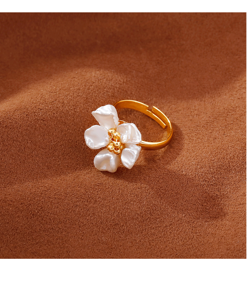 Hyacinth barroco perla de agua dulce pétalos de anillo elegante personalidad temperamento alto sentido anillo 2025 burst estilo abierto anillo pic 2