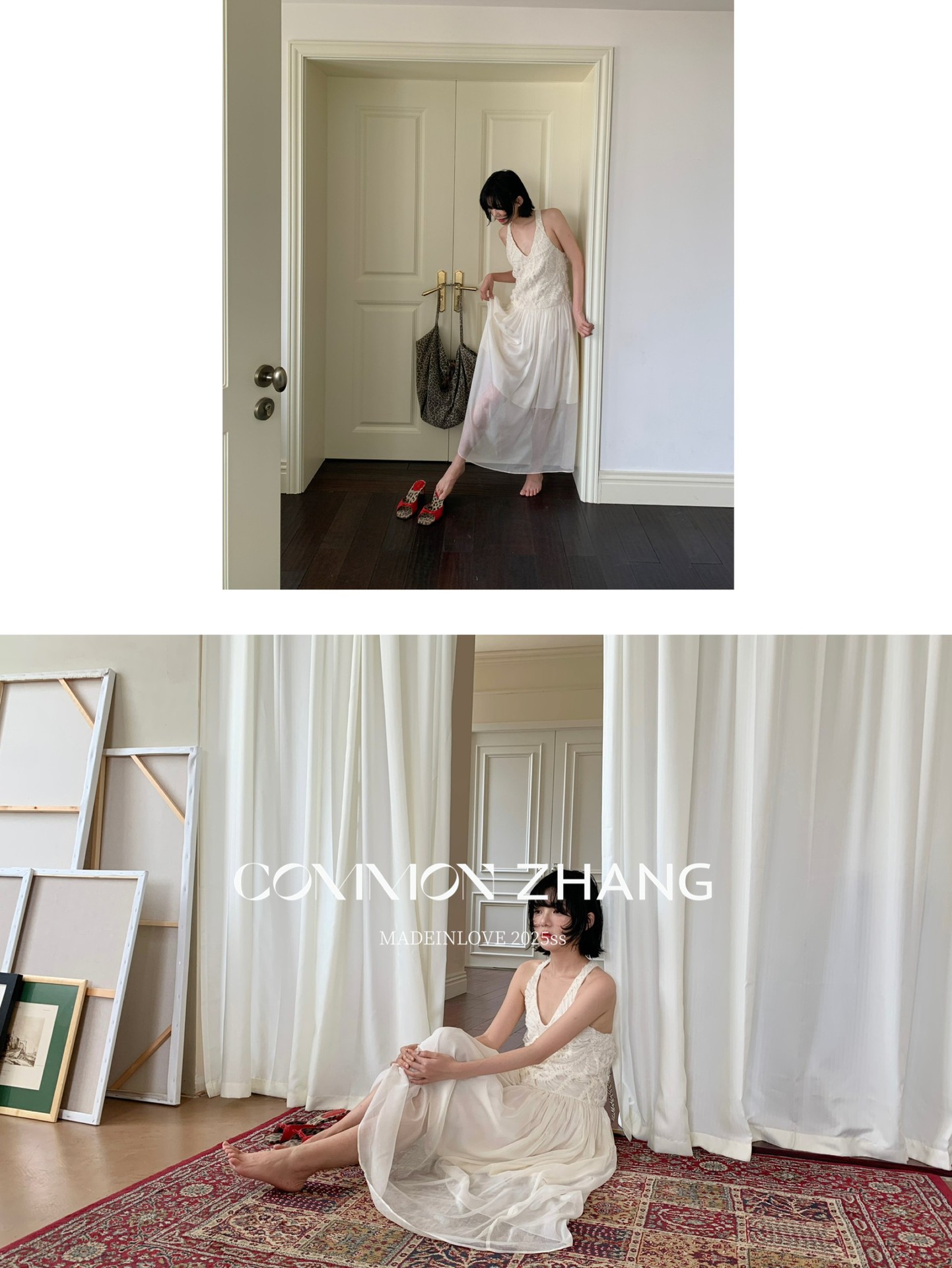 CZ ZHANG Mocha Mousse retro pleated V-neck dress Texture backless slightly transparent long dress B26987 pic 6