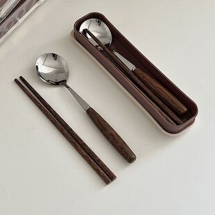 筷子勺子套装便携式学生上学食单人装一人用三件套高颜值餐具详情9