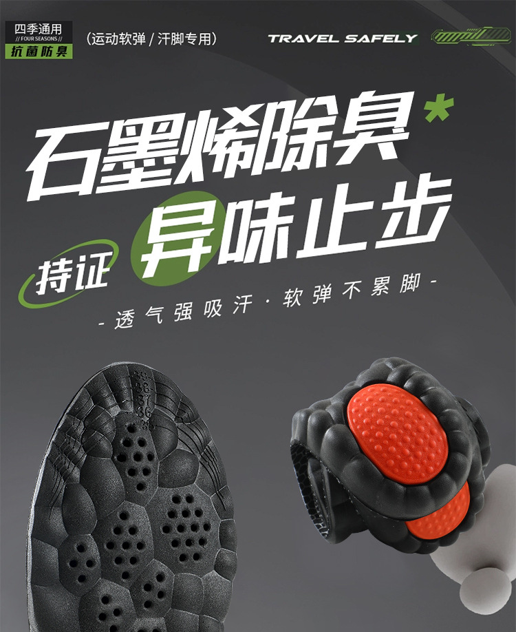 Graphene insoles with 3A-level anti-odor, antibacterial and deodorizing properties for basketball, badminton, leisure sports, high elasticity, shock absorption, breathability and sweat absorption pic 1