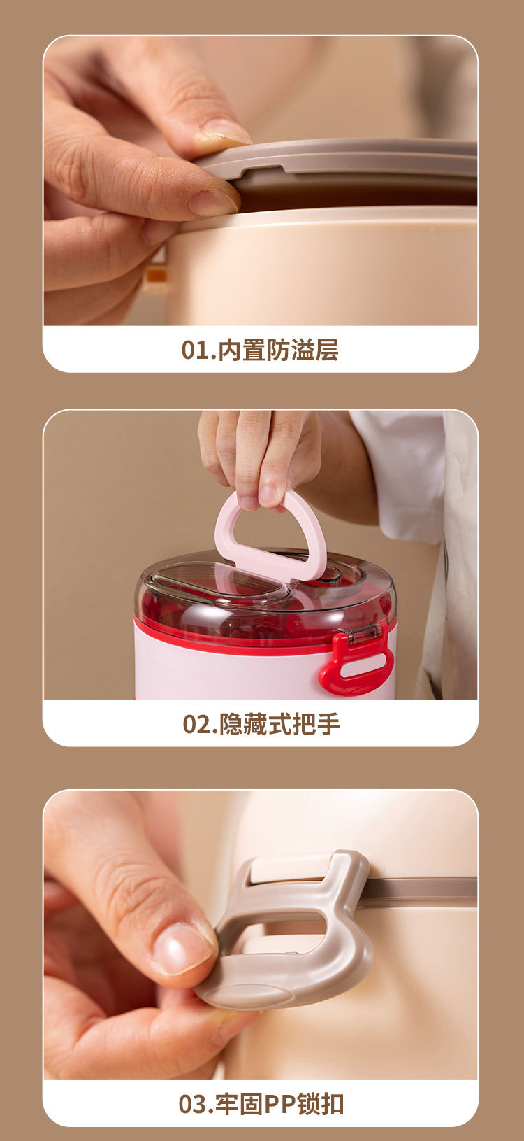 Customized portable double-layer round lunch boxes for office workers, microwave stainless steel multi-layer lunch buckets, double-layer bento boxes pic 11