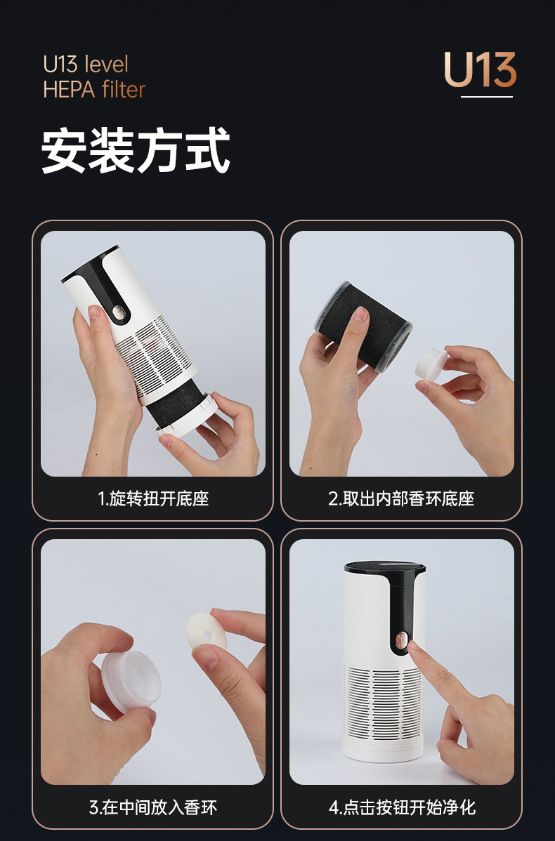 跨境香薰负离子空气净化器 USB充电数显香薰除味尘车载空气净化器详情16