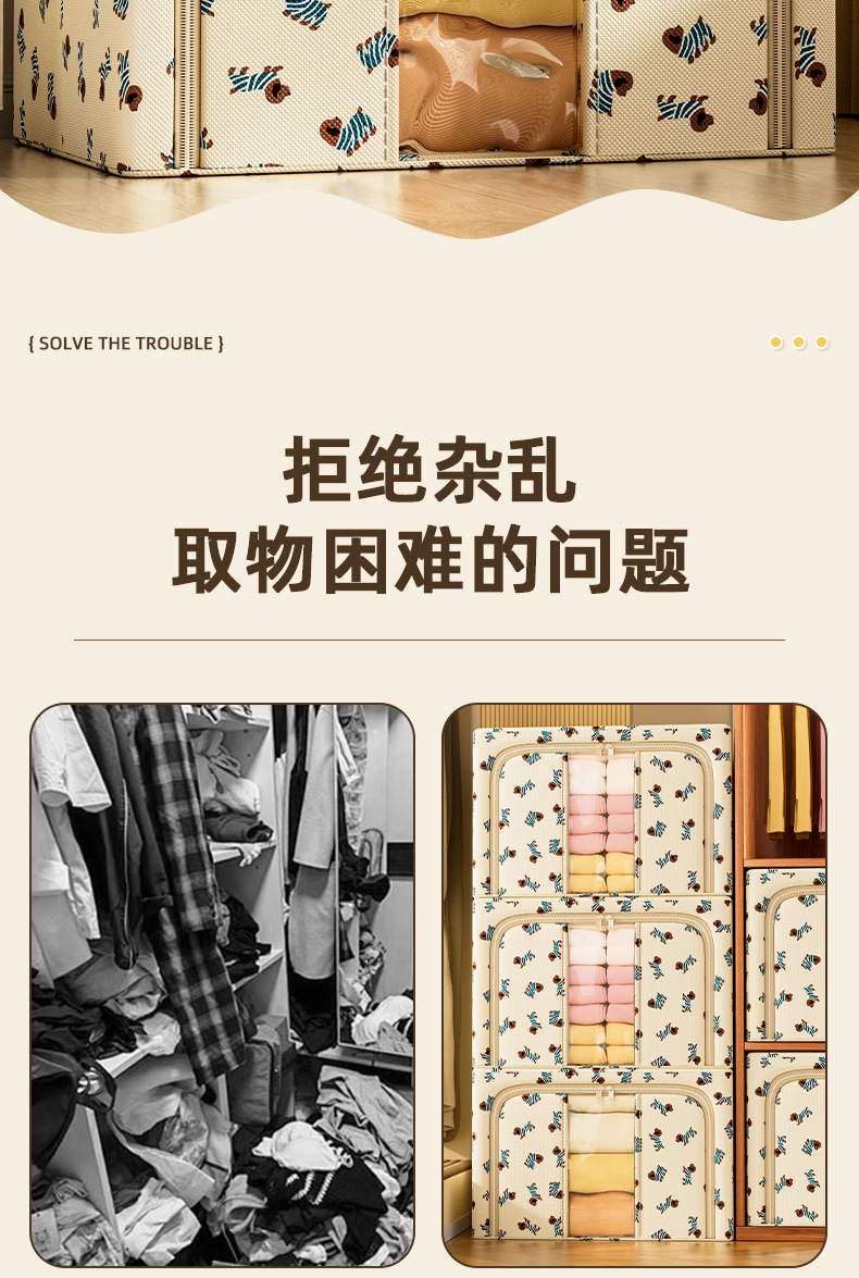 钢架收纳箱装衣服棉被子整理箱加厚大容量衣柜衣物储物箱防水防潮详情5