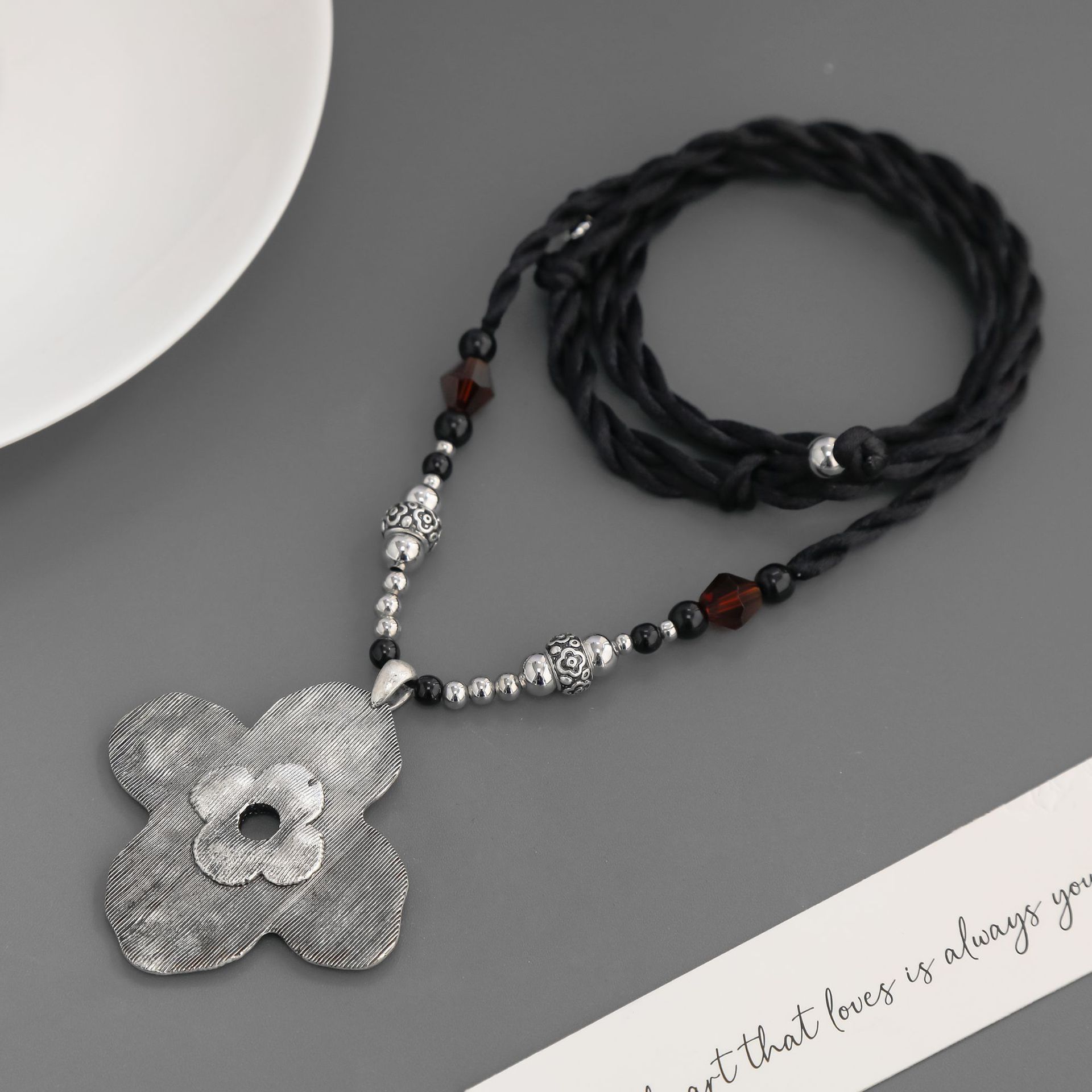 PIC*家烧银花朵项链夏季民族风复古做旧精致高级感繁花长款锁骨链详情4