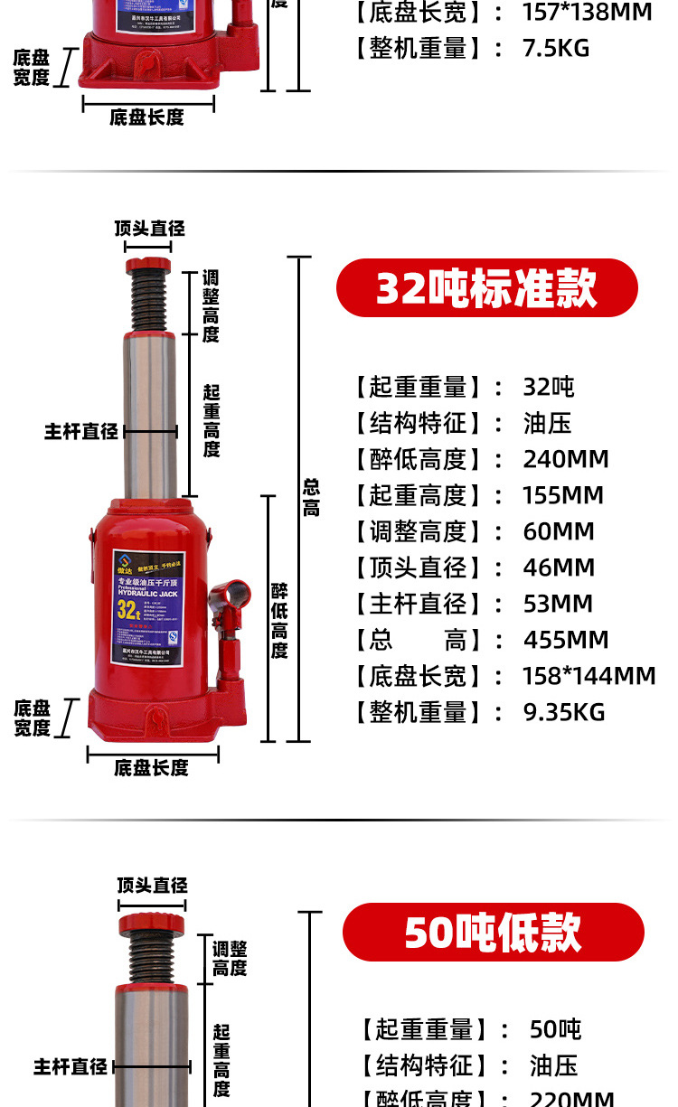 Hydraulic vertical 5-ton, 8-ton, 32-ton hydraulic 16-ton, 20-ton, 50t hand-cranked car jacks pic 13