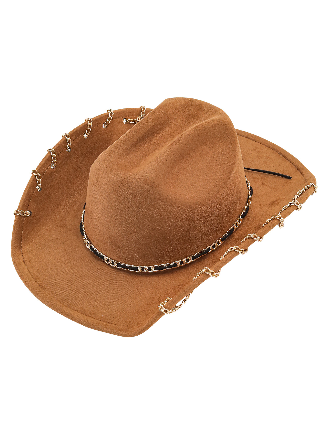 Cross-border trendy suede top hat, heavy metal chain accessory, denim wide-brimmed retro jazz hat, unisex pic 8