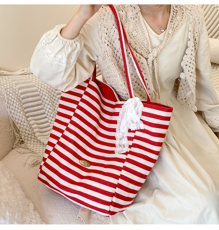 Striped canvas bag, 2024 new Korean-style ins tote casual bag, single-shoulder large-capacity tote bag shopping bag pic 19