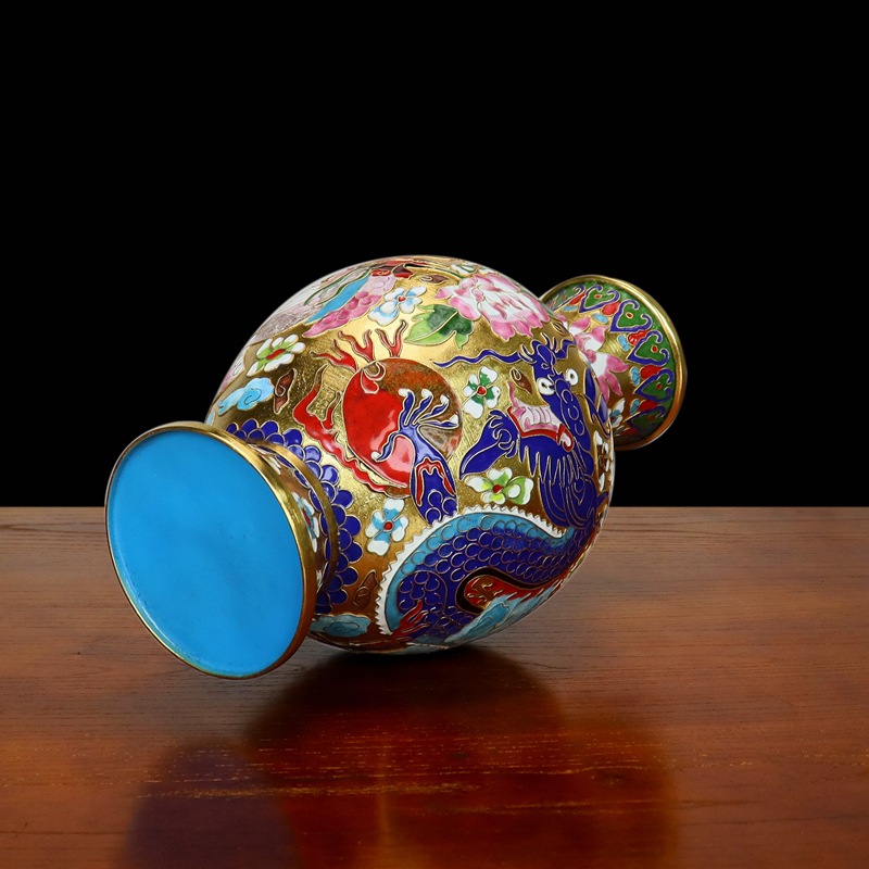 Fine workmanship Beijing Jingtai Blue Vase, gift, cloisonne enamel filigree silver blue, 15-inch dragon and Phoenix Zhou ware Lei vase pic 7
