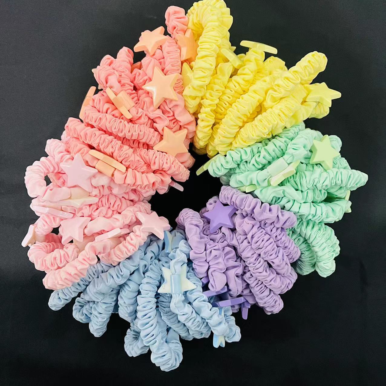 No. 48, 5-star color, 100 yuan per bundle, 1 yuan. Cute star-shaped hair band, girlish heart, cream hair string, popular Instagram small rubber band, sweet and tender pink small leather case hair accessory pic 1