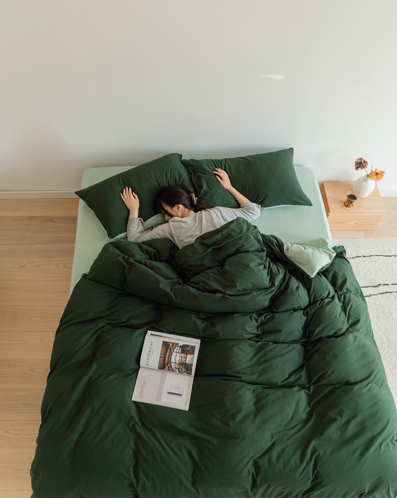 ins Japanese-style solid color all-cotton knitted cotton four-piece set, skin-friendly nude sleeping plain double-layer Indian cotton bed sheet pic 103