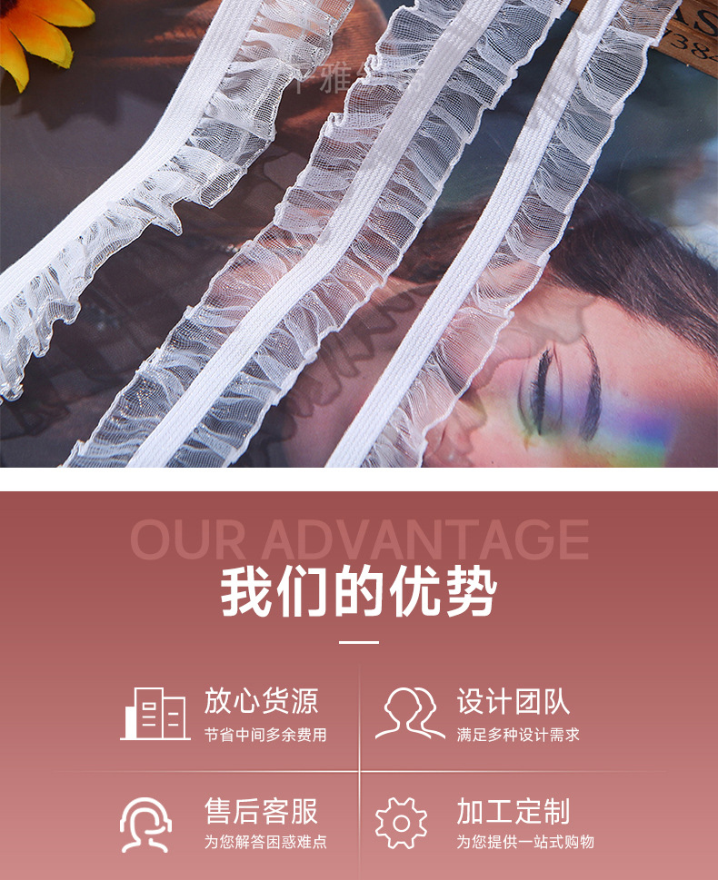 多规格黑白单边双层银丝哑光双边单边木耳花边弹力松紧带弹力花边详情3
