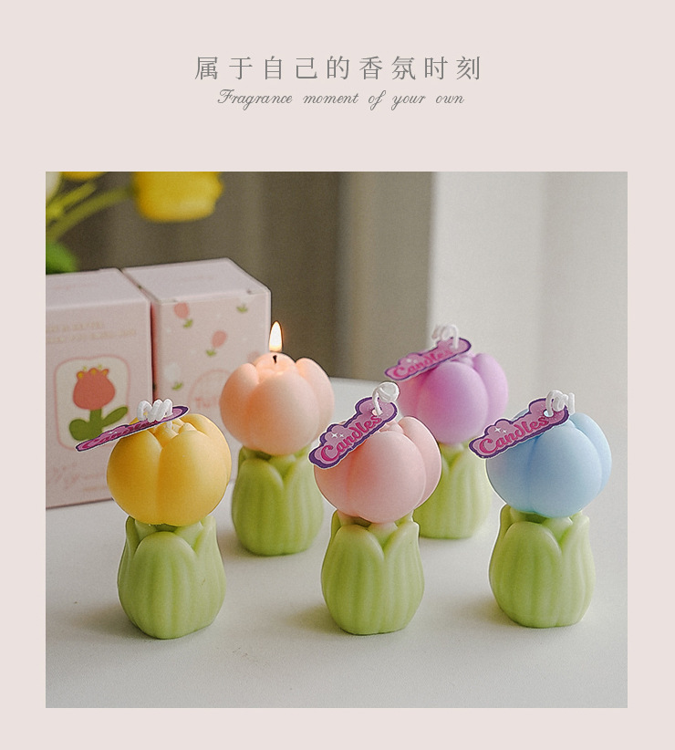 郁金香香薰蜡烛氛围感礼物手工香氛教师节伴手礼仿真花朵造型蜡详情4
