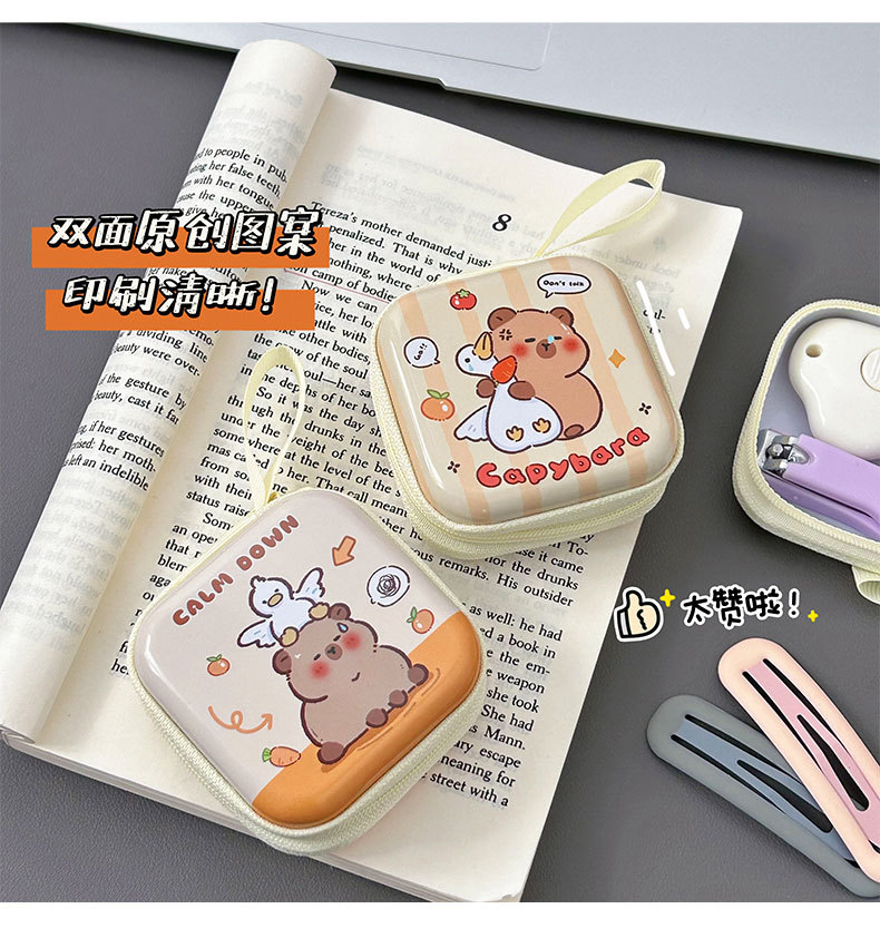 Tinplate coin purse, Capibara mini coin bag, portable earphone case, cute capybara coin key case pic 9