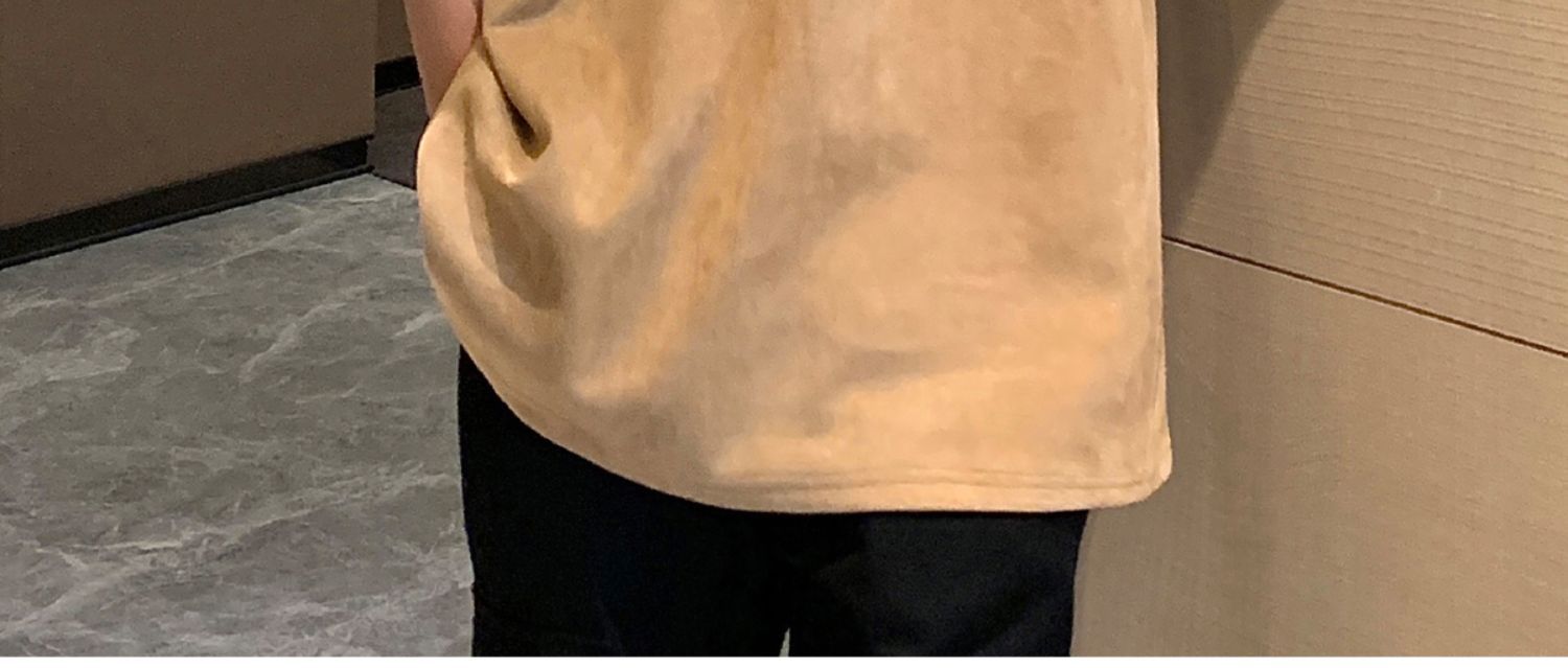 Avocado Green 320g heavyweight T-shirt for men, American retro suede short-sleeved, oversized small collar, three-quarter sleeve pic 47