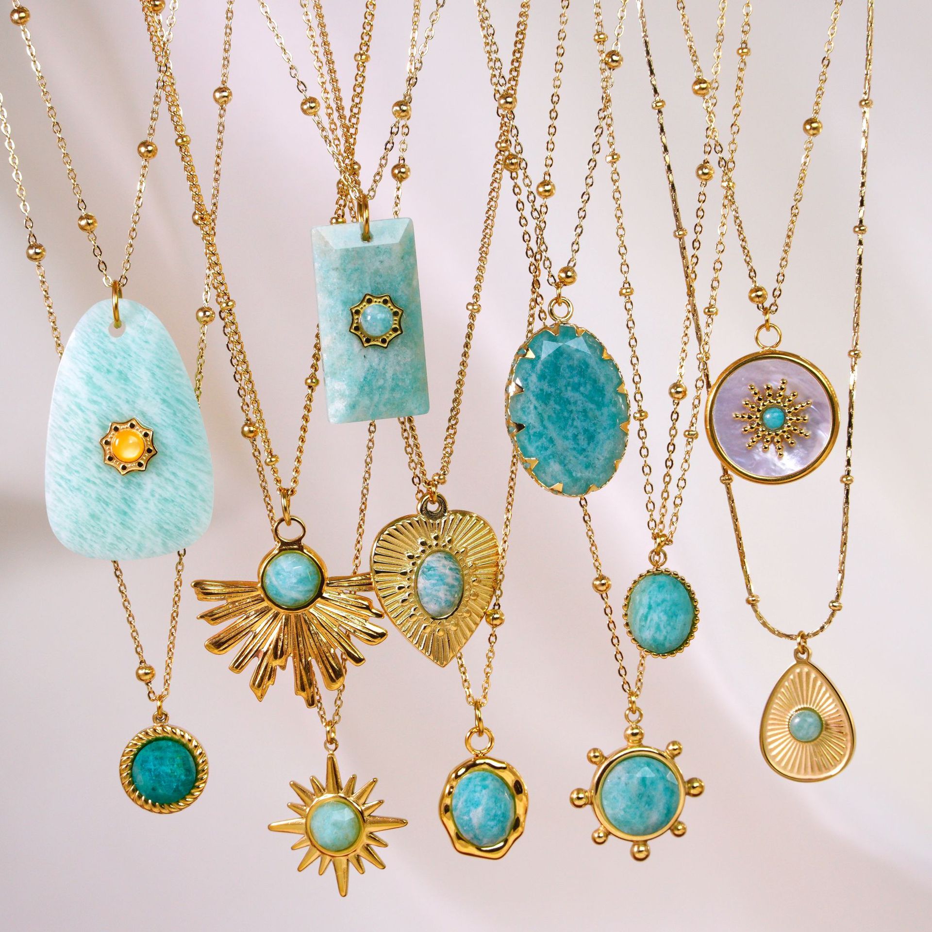 跨境ins时尚轻奢蓝色系列天河石不锈钢14K金项链简约高级手工项链详情1