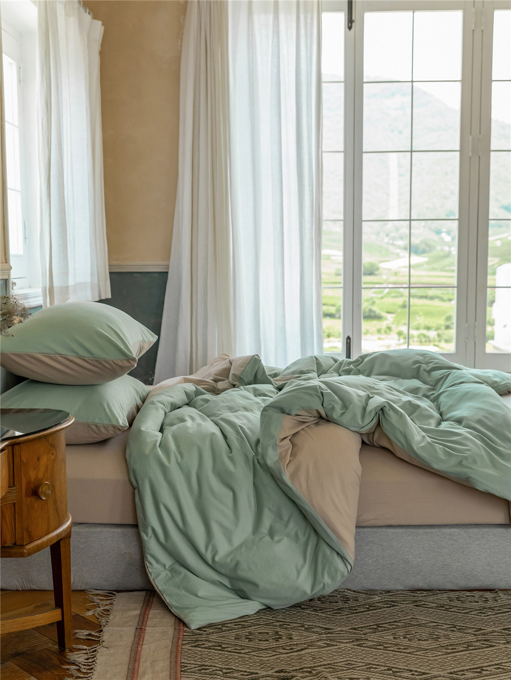 ins Japanese-style solid color all-cotton knitted cotton four-piece set, skin-friendly nude sleeping plain double-layer Indian cotton bed sheet pic 158