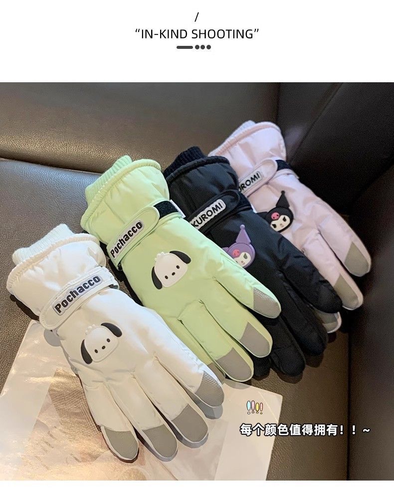 滑雪保暖手套女士秋冬季加绒加厚骑电车防风防水卡通可爱触屏手套详情2
