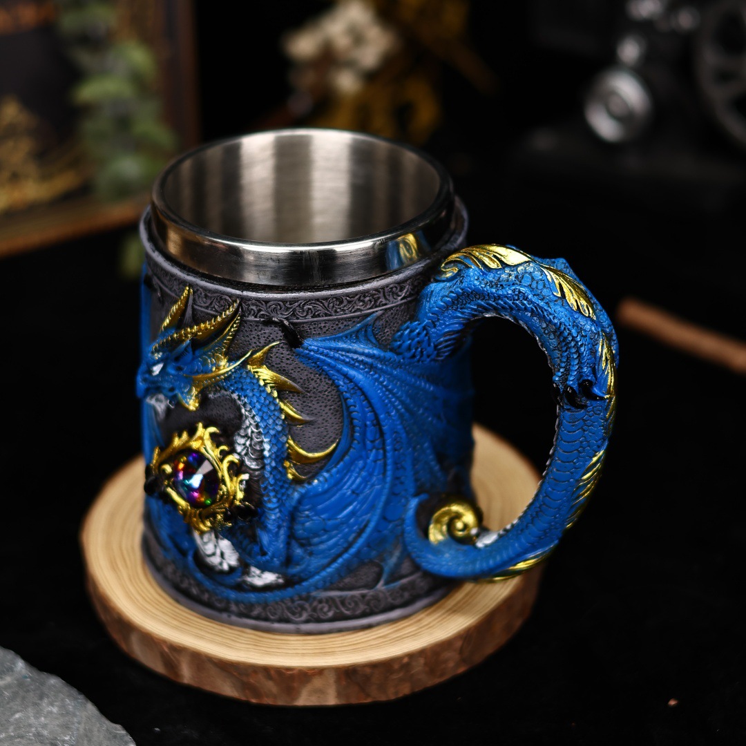 Mysterious gift cup, diamond guardian dragon, stainless steel beer mug, export draft beer cup, large capacity, high appearance level pic 2